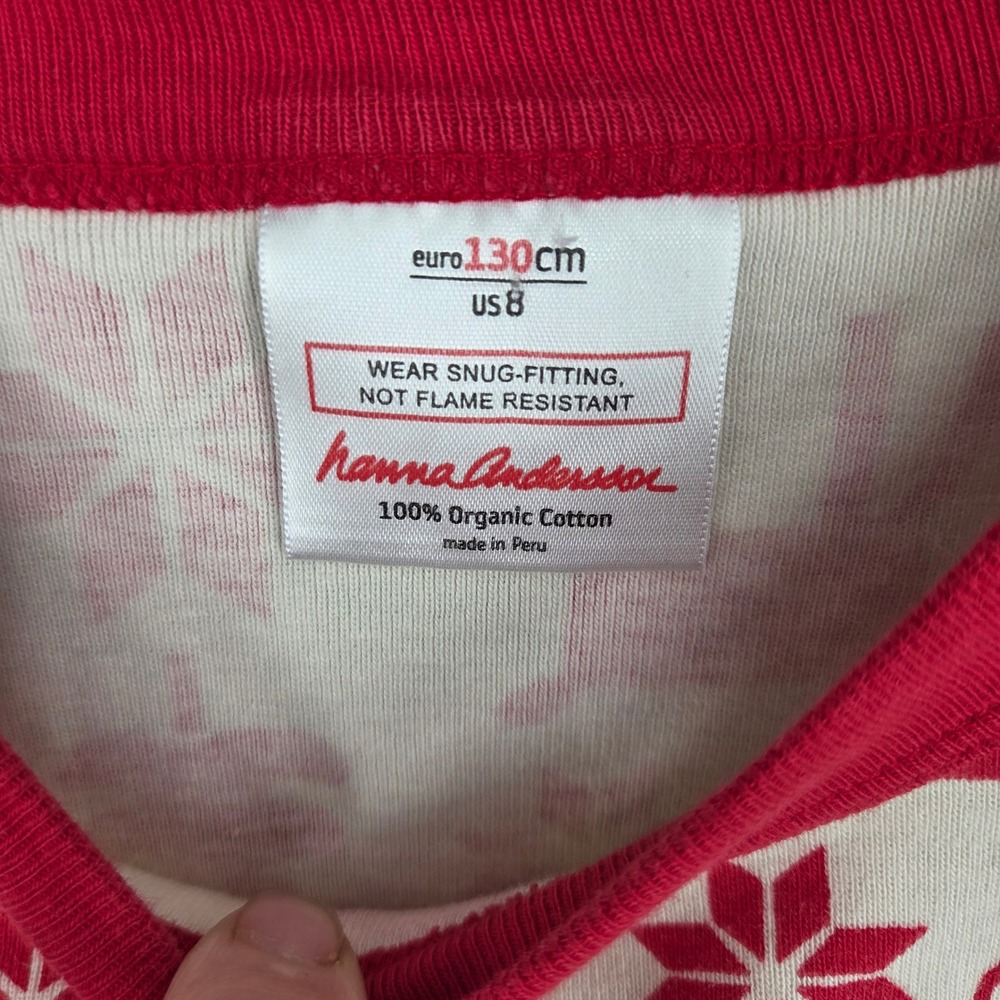 Hanna Andersson Kids 8 Reindeer Fair Isle Organic Cotton Pajama Set Red Cream - Picture 5 of 5